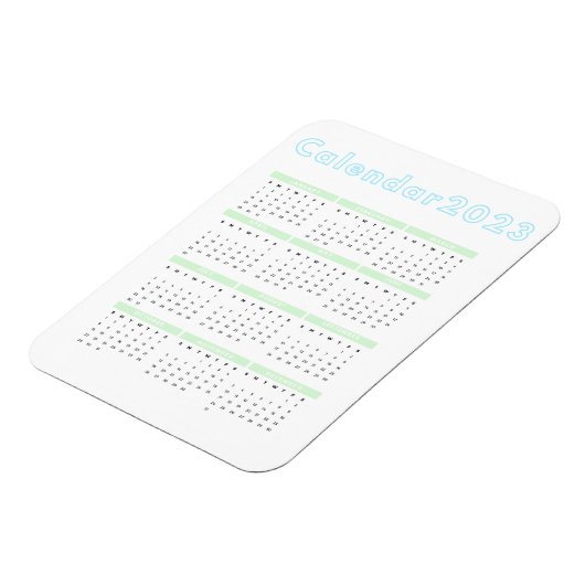 Minimale pastblauw groen 2023-magneetkalender magneet (Linkerzijde)