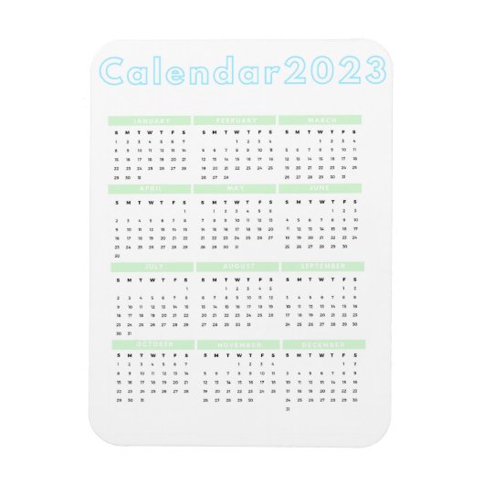 Minimale pastblauw groen 2023-magneetkalender magneet (Verticaal)