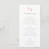 Minimale pastel zachte roze harten trouwmenu kaart (Voorkant / Achterkant)