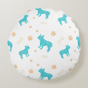 Minimale pastelblauwe Franse bulldog-werpkussen Rond Kussen