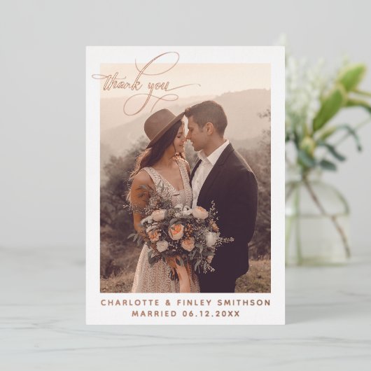  minimale persoonlijke bruiloft Hartelijk dank Folie Feestdagenkaart (Staand Voorkant)
