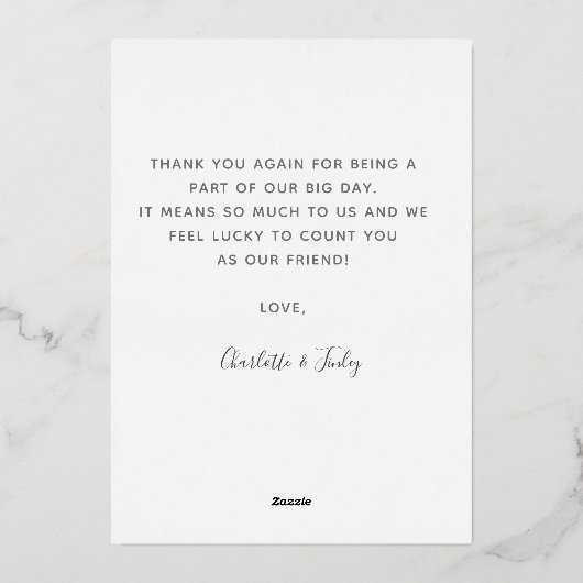  minimale persoonlijke bruiloft Hartelijk dank Folie Feestdagenkaart (Achterkant)