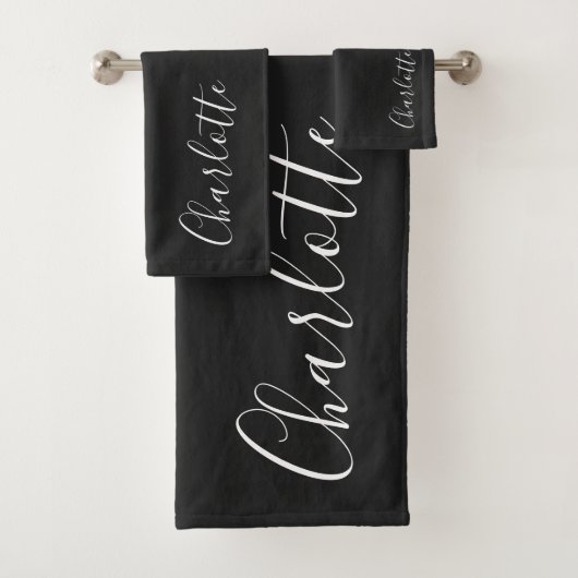 Minimale Persoonlijke naam voor script | Zwart wit Bad Handdoek (Insitu)