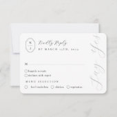 Minimale persoonlijke zwarte & witte monogram-klok RSVP kaartje (Voorkant)
