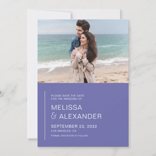 Minimale perwinkle eenvoudige fotobruiloft save the date (Voorkant)