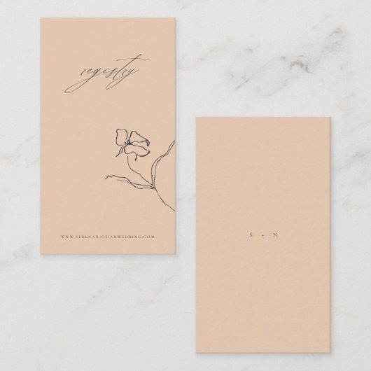 Minimale perzik delicate kunst bloemenbruiloft informatiekaartje (Voorkant / Achterkant)