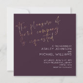 Minimale Plum Gold Script Fotobruiloft Kaart (Voorkant)