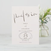Minimale potlood in informeel script Cream Brown Save The Date (Staand voorkant)