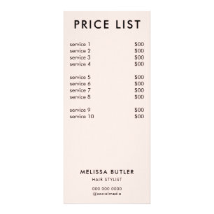 Minimale prijslijst Blush roze rack Kaart