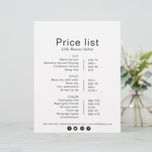 Minimale prijslijst voor elegante vormelijke schoo (Staand voorkant)