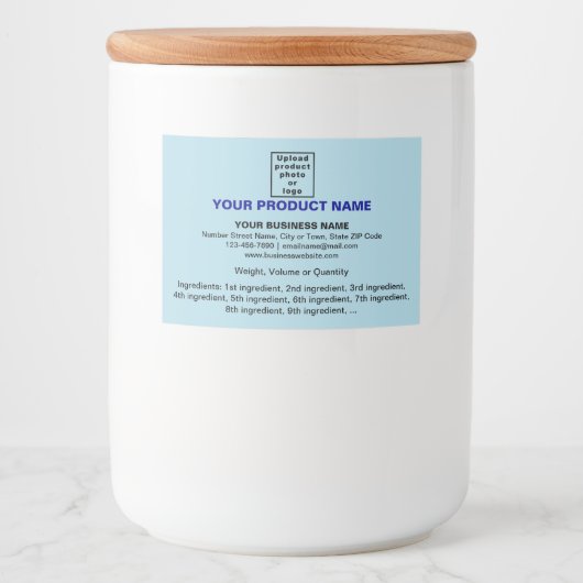 Minimale productinformatie, lichte blauwe rechthoe voedselcontainer etiket (Voorkant)