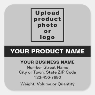 Minimale productteksten met een markering op grijs vierkante sticker