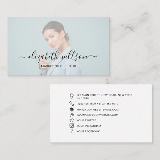 Minimale professionele handgeschreven scriptfoto visitekaartje (Voorkant / Achterkant)