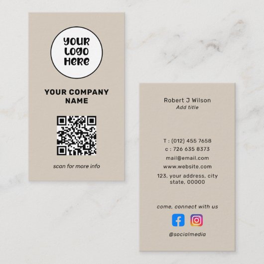 Minimale professionele Logo QR-code Social Media Visitekaartje (Voorkant / Achterkant)
