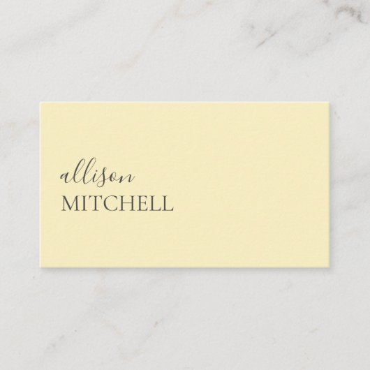 Minimale professionele moderne pasteelgeel visitekaartje (Voorkant)