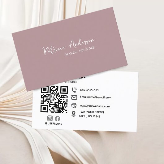 Minimale Professionele QR Code Blush Roze Visitekaartje