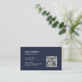Minimale professionele QR-code Navy Blue Visitekaartje (Staand voorkant)