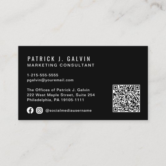 Minimale professionele QR-code zwart Visitekaartje (Voorkant)