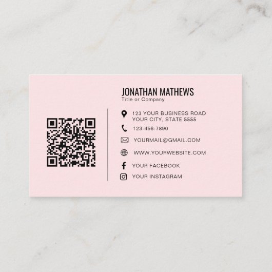 Minimale professionele roze Logo QR-code van het b Visitekaartje (Achterkant)