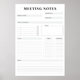 Minimale professionele vergadernotities Planner Poster