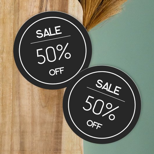 Minimale promotieverkoop voor zwarte winkels stick ronde sticker