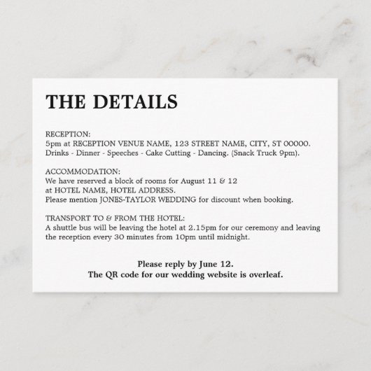 Minimale QR-code bruiloft details behuizing Kaart (Voorkant)