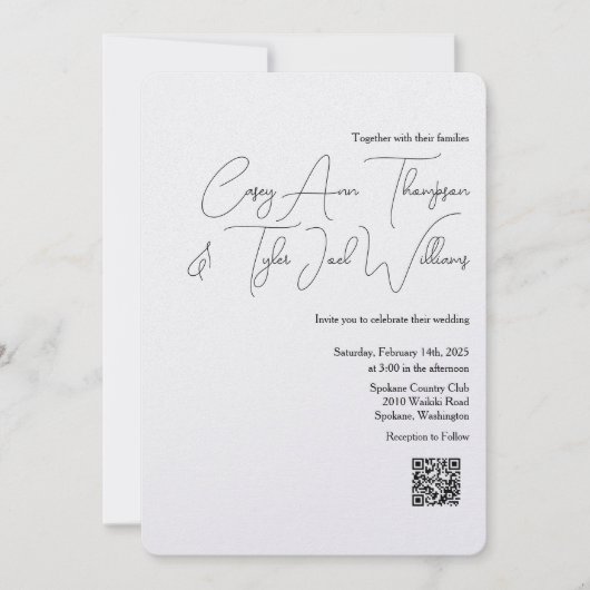 Minimale QR-code bruiloft uitnodiging parel shimme (Voorkant)