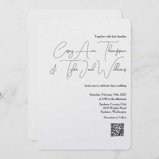 Minimale QR-code bruiloft uitnodiging parel shimme (Voorkant / Achterkant)