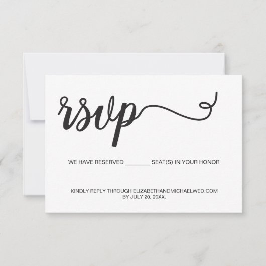 Minimale QR code bruiloft website Seats is gereser RSVP Kaartje (Voorkant)