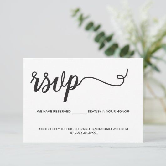 Minimale QR code bruiloft website Seats is gereser RSVP Kaartje (Staand voorkant)