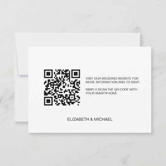 Minimale QR code bruiloft website Seats is gereser RSVP Kaartje (Achterkant)