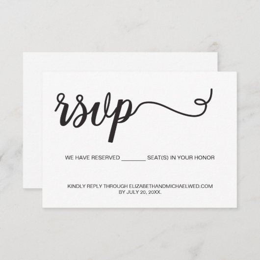 Minimale QR code bruiloft website Seats is gereser RSVP Kaartje (Voorkant / Achterkant)