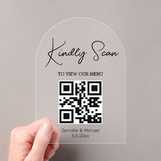 Minimale QR-code Digitale Menu Trouwboog Acryl Uitnodigingen (Insitu (Draagbaar))