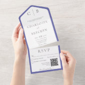 Minimale QR-code periwinkle & White Monogram All In One Uitnodiging (Afscheurbaar)