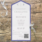 Minimale QR-code periwinkle & White Monogram All In One Uitnodiging