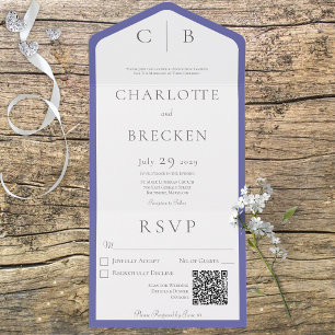 Minimale QR-code periwinkle & White Monogram All In One Uitnodiging