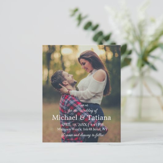 Minimale QR-code RSVP 2 foto's Bruiloft uitnodigin (Staand voorkant)