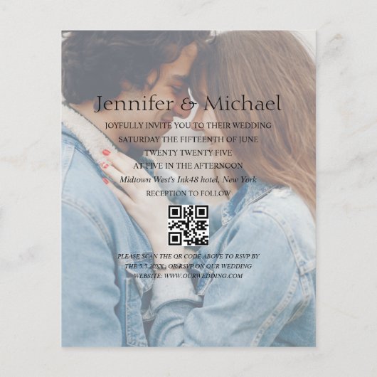 Minimale QR-code RSVP 3 foto's Bruiloft uitnodigin (Achterkant)