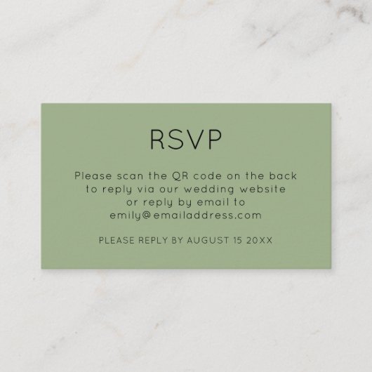 Minimale QR-code Sage Green Wedding RSVP Informatiekaartje (Voorkant)