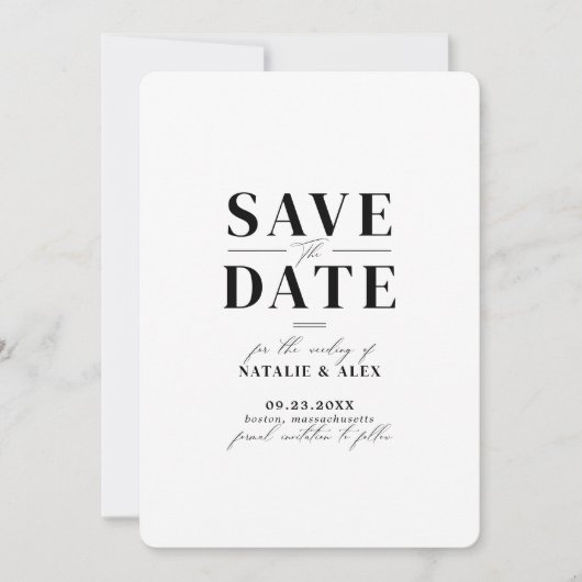 Minimale QR-code van de zwart-witwebsite Save The Date (Voorkant)