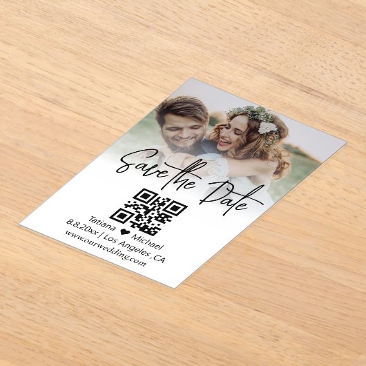 Minimale QR-code vervaagde foto De datum opslaan Acryl Uitnodigingen (Laagn)