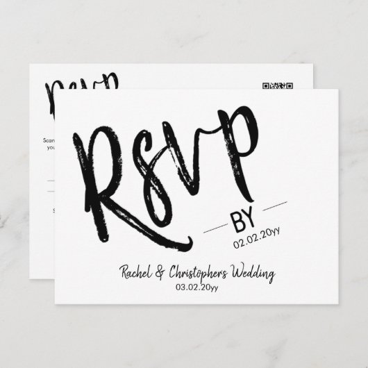 Minimale QR Code Wedding Event RSVP van script Briefkaart (Voorkant / Achterkant)