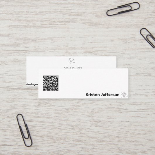 Minimale QR-code Witte Eenvoudige Ster Mini Visitekaartje (Voorkant / Achterkant in situ)
