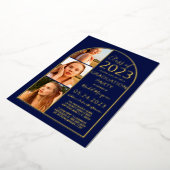 Minimale Real Gold Foil Blue Arch Photo Afstuderen Folie Uitnodiging (Gedraaid)