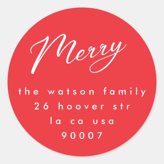 Minimale Red Doodle Modern Custom Merry kerste Ronde Sticker (Voorkant)
