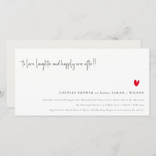 Minimale Red Heart Script Couples Shower Bedankkaart (Voorkant / Achterkant)