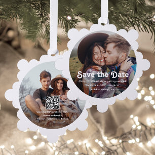 Minimale Retro Bruiloft Save the Date QR Kerstmis Ornament Kaart