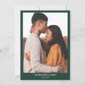 Minimale Retro Groene Moderne Fotoscript Bruiloft Kaart (Achterkant)