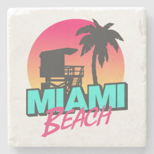 Minimale Retro Miami Beach Lettering Stenen Onderzetter