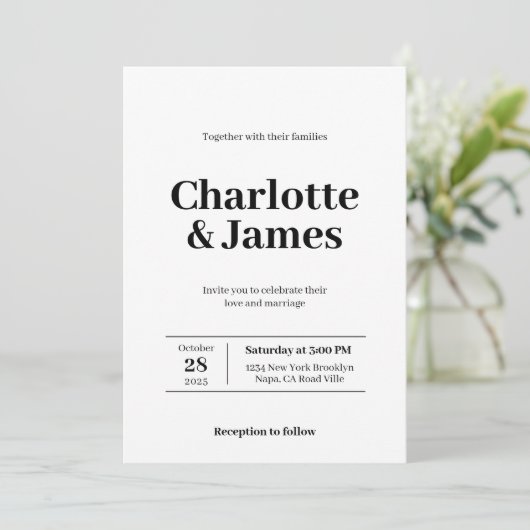 Minimale retro Moderne bruiloft met fotoscript Kaart (Staand voorkant)